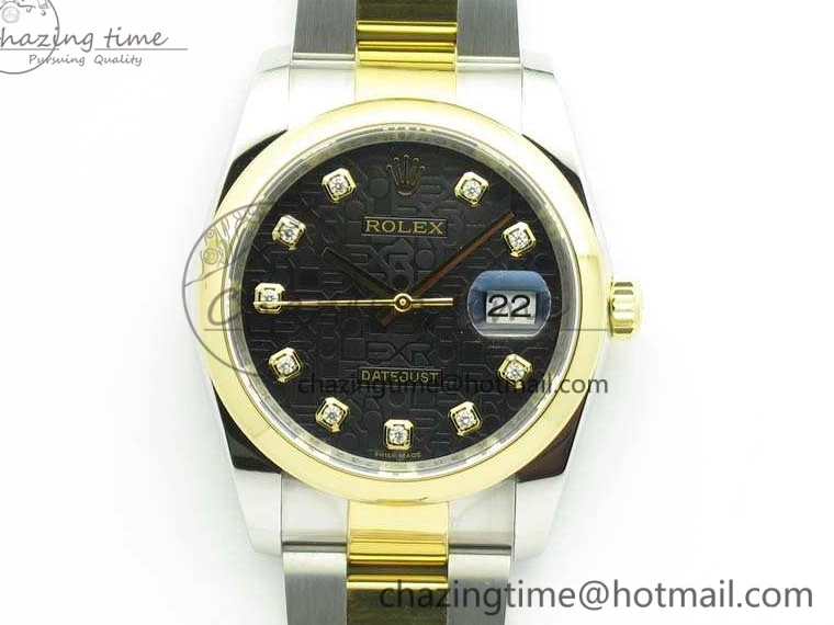 0404 Reliable Datejust 116234 36mm DJF 1:1 Best Edition Black Com Diam Dial On SS YG Oyster Bracelet SA3135 V 3487
